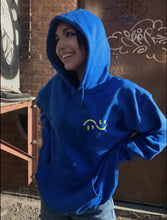 Load image into Gallery viewer, Picture of sweater on model with hood up.
